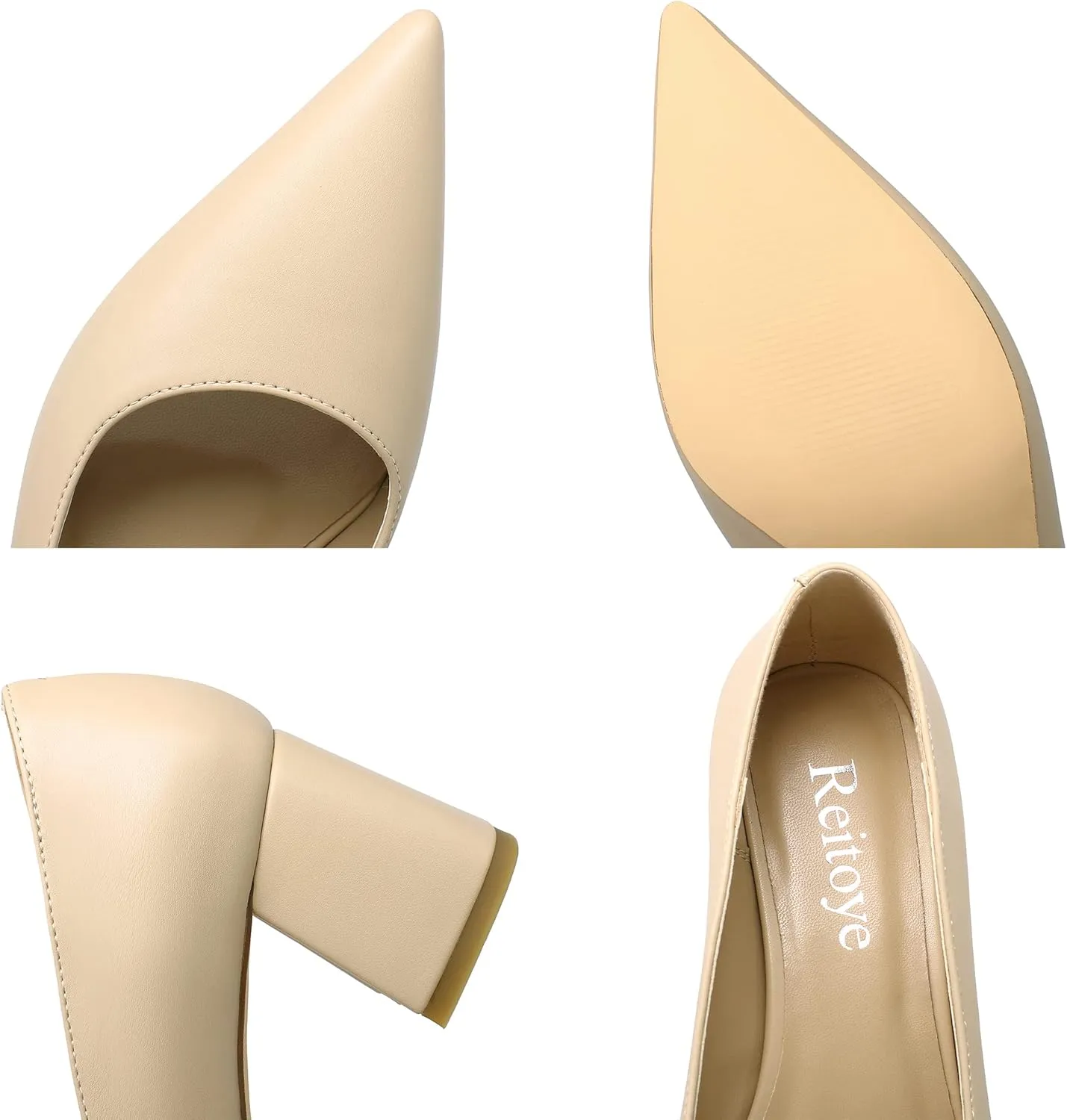 Reitoye Women's Chunky Heel Pumps Closed Toe Dress Pump Heels