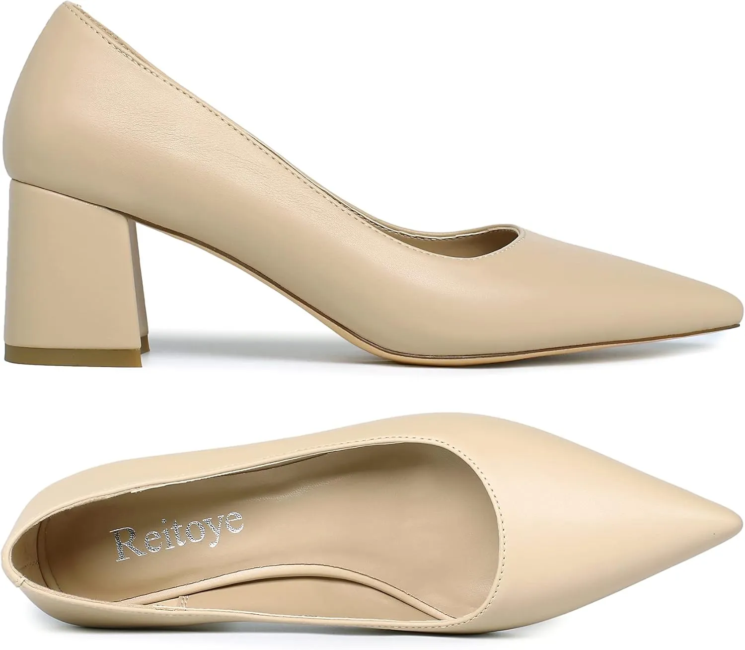 Reitoye Women's Chunky Heel Pumps Closed Toe Dress Pump Heels