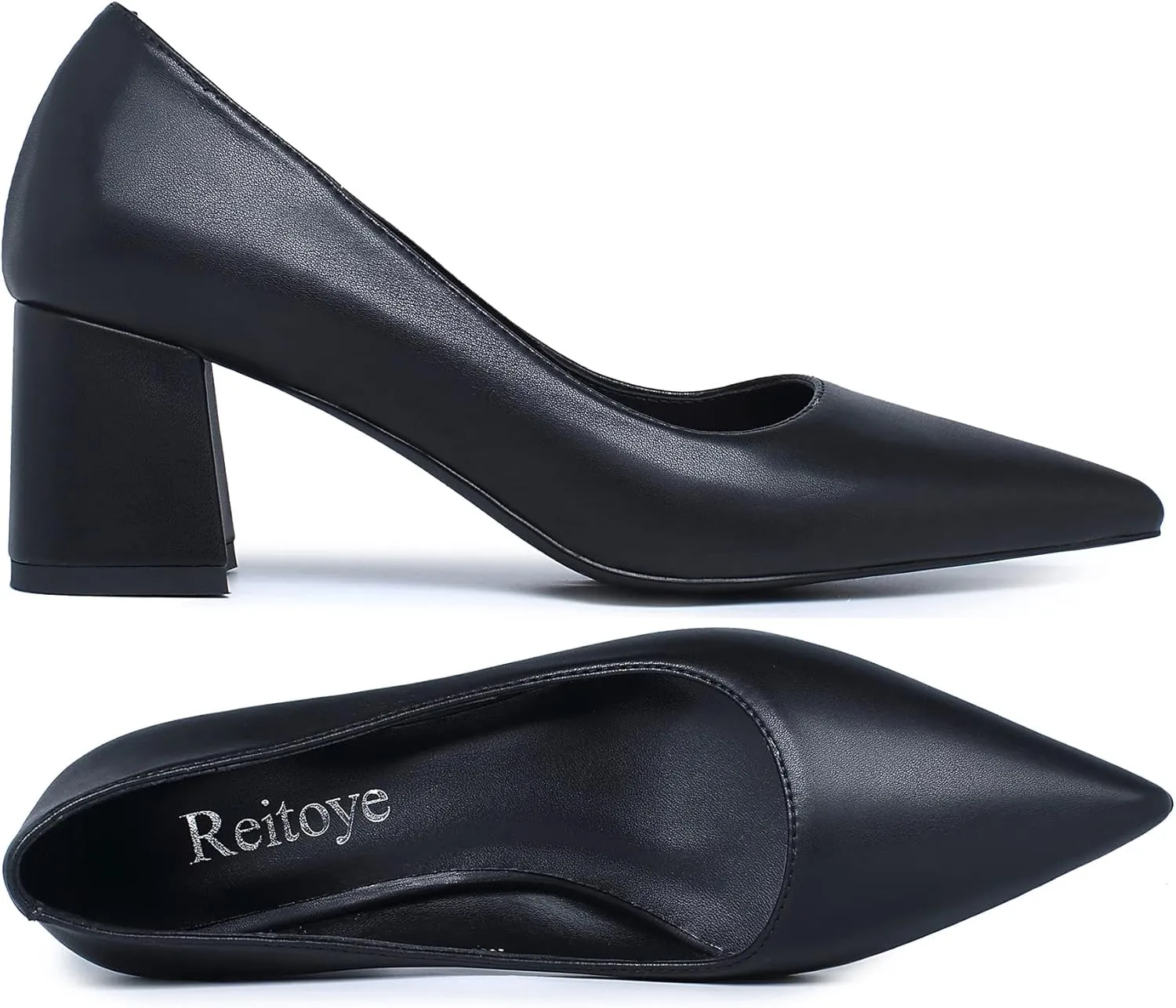 Reitoye Women's Chunky Heel Pumps Closed Toe Dress Pump Heels