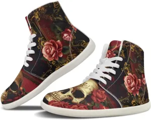 Rose Skull Print Women High Top Barefoot Shoes Wide Toe Sneakers Casual Sports Sneakers Minimalist Zero Drop Ankle Support Shoes
