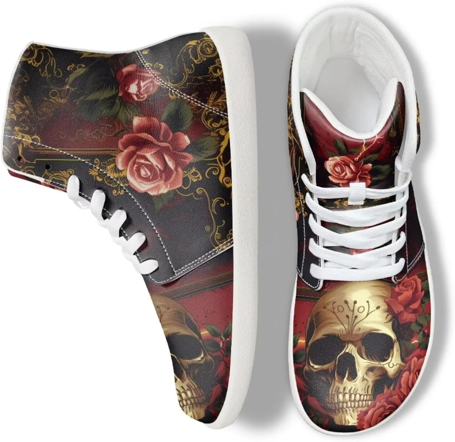 Rose Skull Print Women High Top Barefoot Shoes Wide Toe Sneakers Casual Sports Sneakers Minimalist Zero Drop Ankle Support Shoes