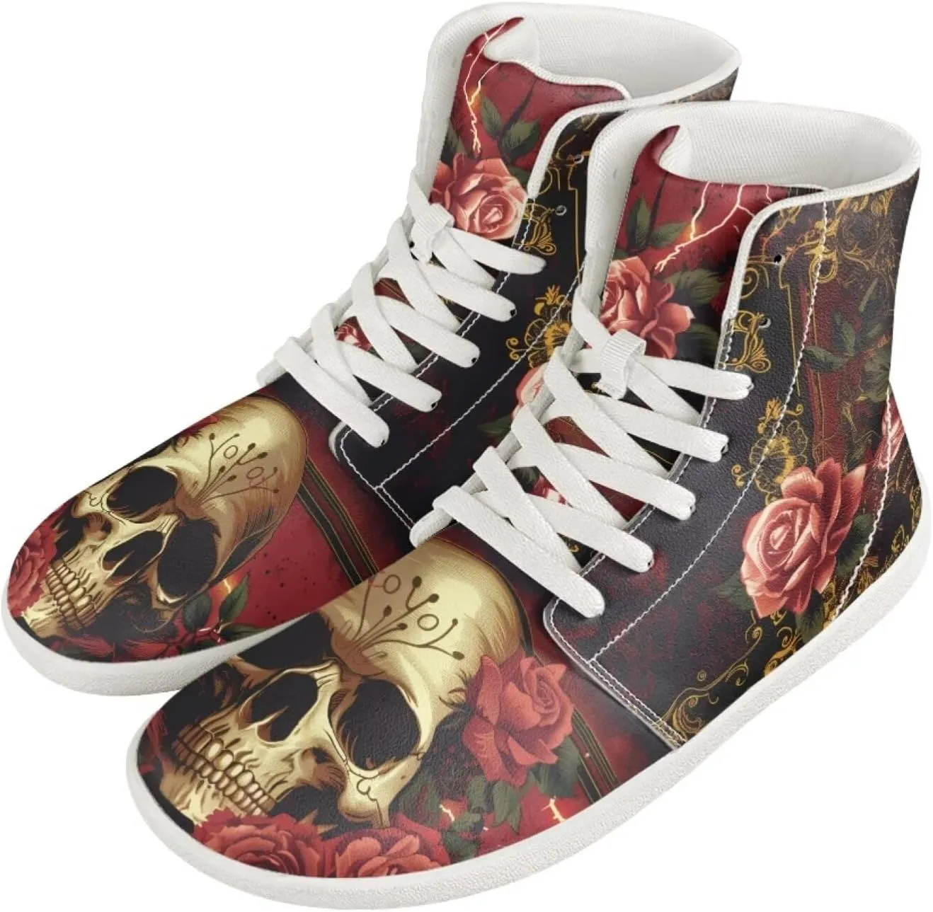 Rose Skull Print Women High Top Barefoot Shoes Wide Toe Sneakers Casual Sports Sneakers Minimalist Zero Drop Ankle Support Shoes