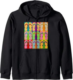 Sandal Flip Flop Pop Art Retro Graphic Summer Sun Vacation Zip Hoodie