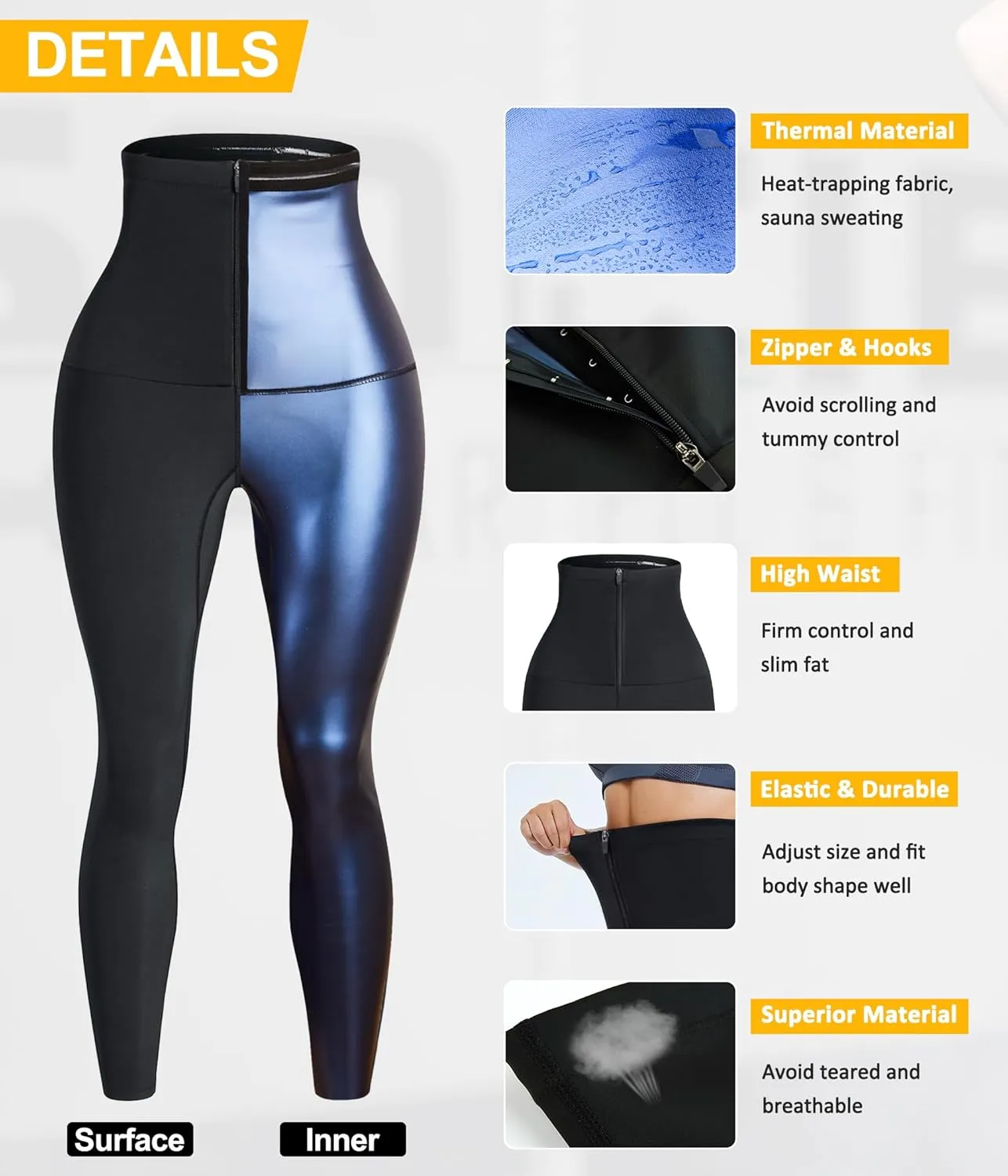 SCARBORO Sauna Sweat Pants for Women High Waist Compression Slimming Weights Thermo Legging Workout Body Shaper Sauna Suit