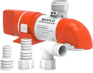 SEAFLO 14A Series 12V 1100 GPH Automatic Low Profile Water Sensing Bilge Pump | Compact Design, Check Valves, 360° Discharge, and 4-Year Warranty
