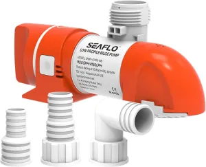 SEAFLO 14B Series 12V 1100 GPH Automatic Low Profile Bilge Pump | Timer Sensing, Check Valve, 360° Installation, and 4-Year Warranty for Marine, Yacht, Boat