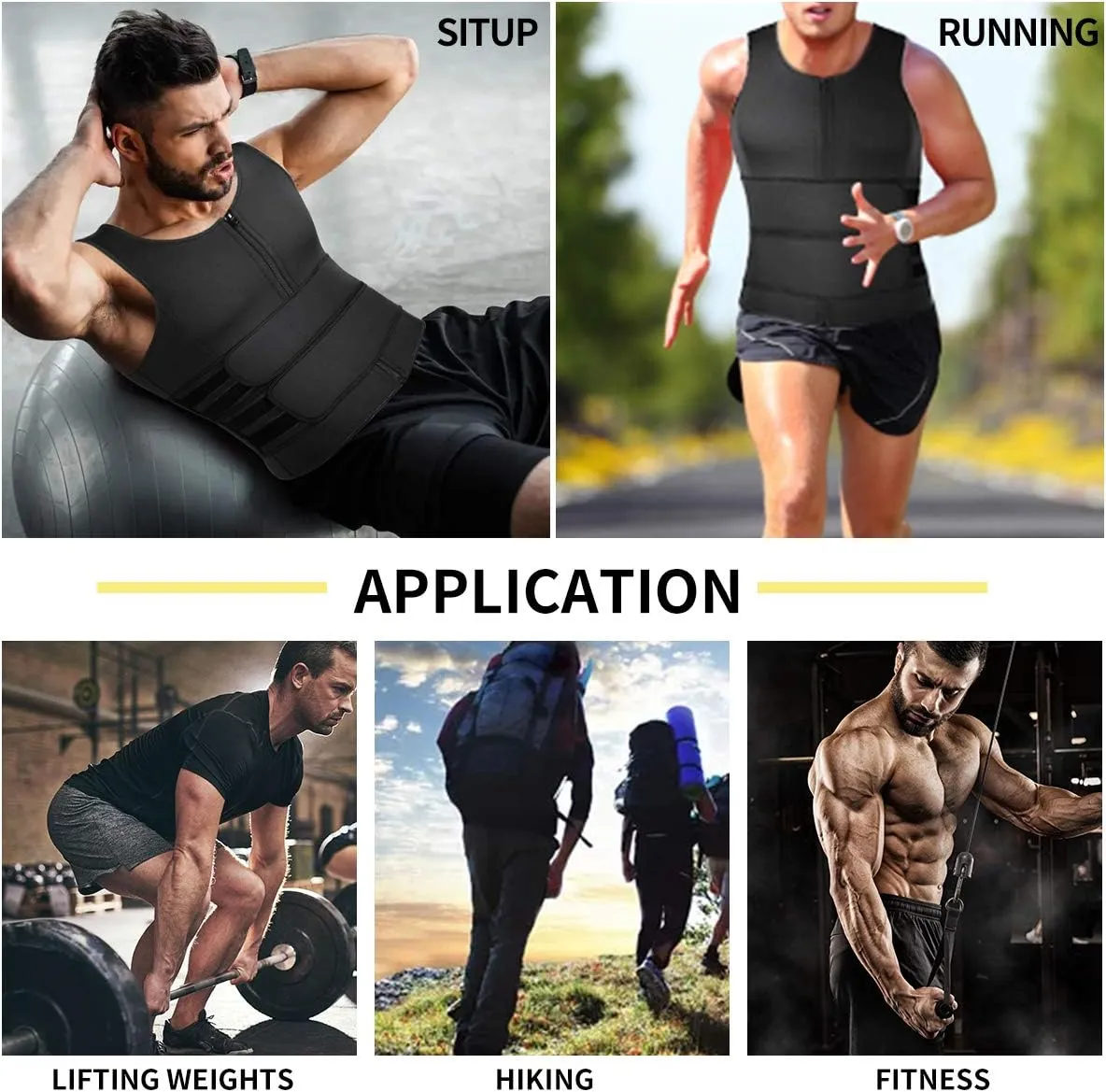 SHAPERIN Men Neoprene Sauna Zipper Waist Trainer Vest Tank Top Trimmer Body Shaper
