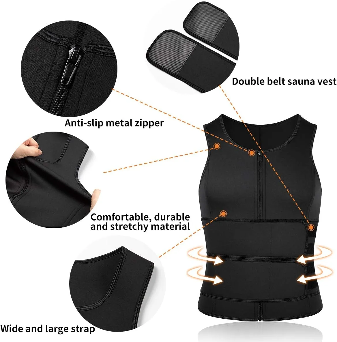 SHAPERIN Men Neoprene Sauna Zipper Waist Trainer Vest Tank Top Trimmer Body Shaper