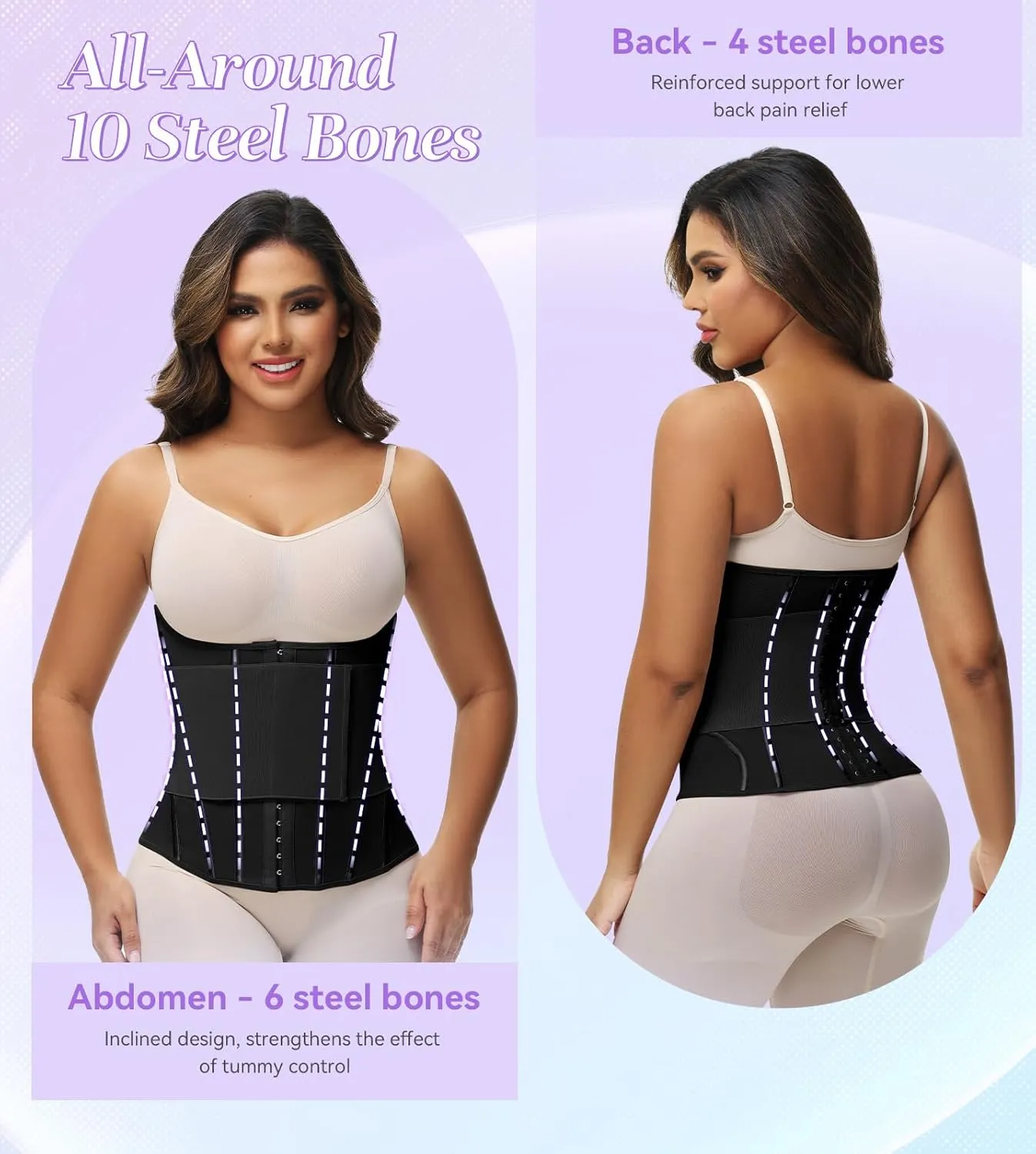 SHAPSHE Waist Trainer for Women Tummy Control Waist Cincher Workout Corset Shapewear Body Shaper With Hooks