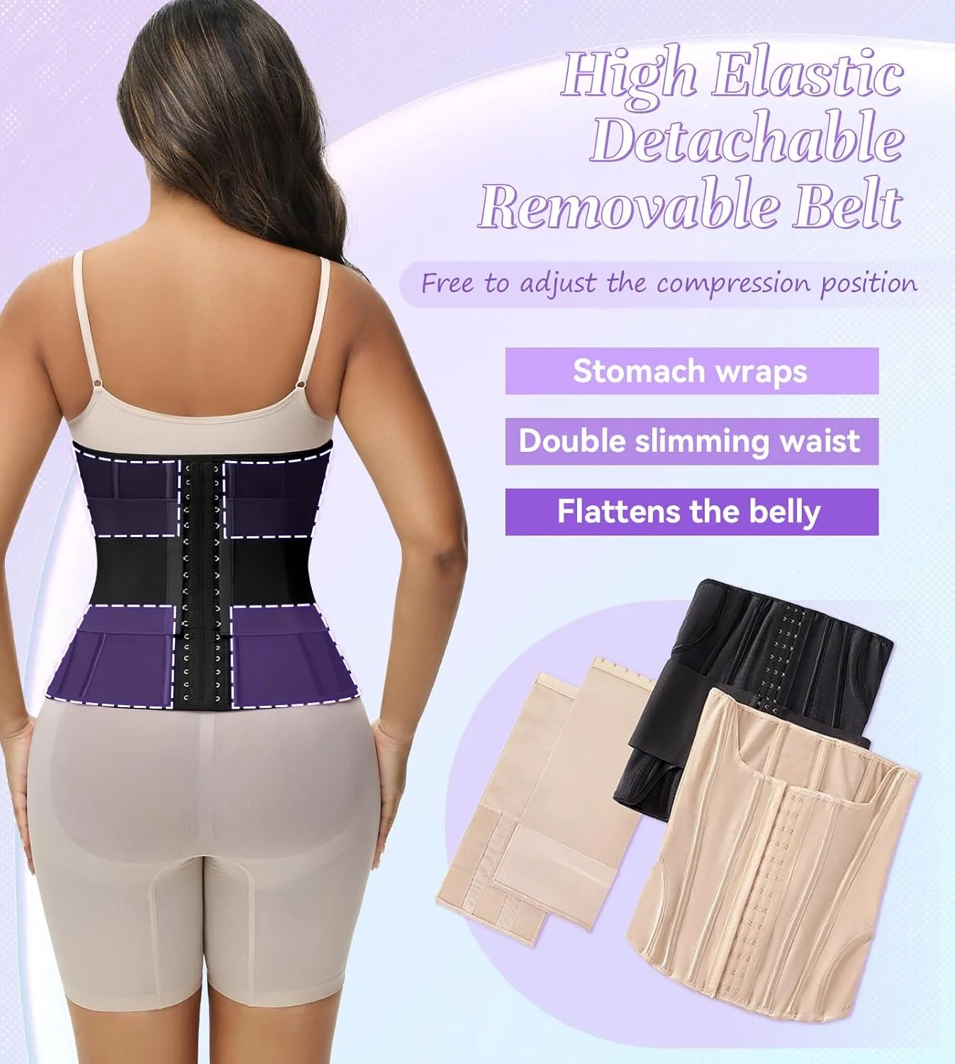 SHAPSHE Waist Trainer for Women Tummy Control Waist Cincher Workout Corset Shapewear Body Shaper With Hooks