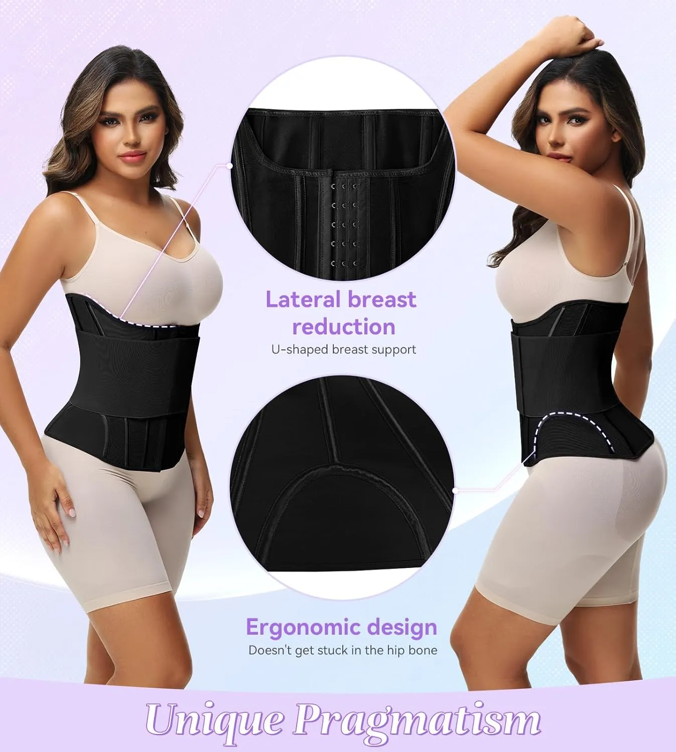 SHAPSHE Waist Trainer for Women Tummy Control Waist Cincher Workout Corset Shapewear Body Shaper With Hooks