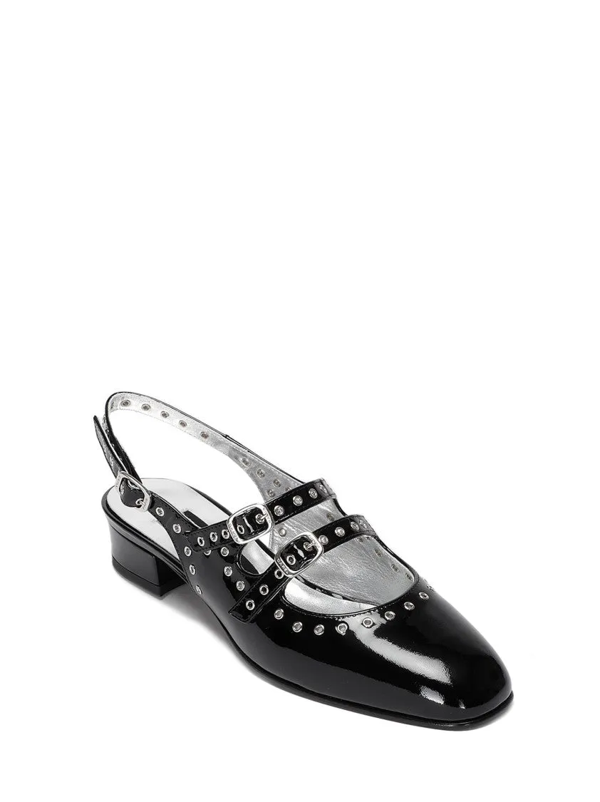Shiny Leather Slingback With Studs