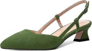 SHOWFOREST Womens Business Pointed Toe Suede Buckle Adjustable Strap Solid Closed Toe Kitten Low Heel Pumps Shoes 1.5 Inch