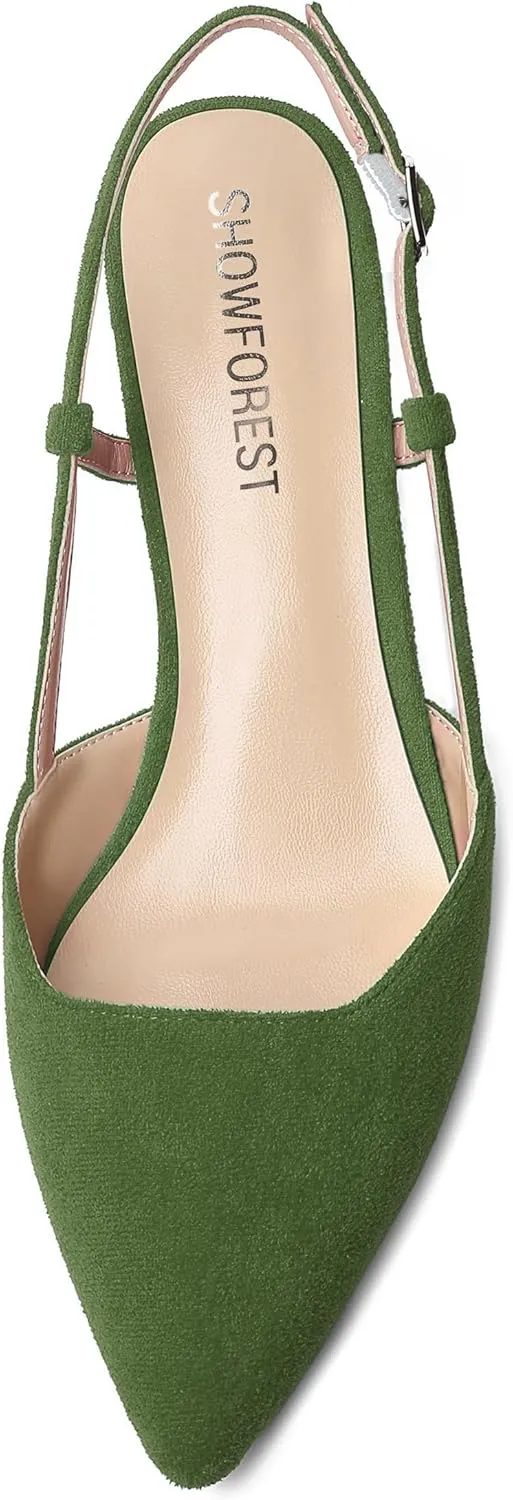 SHOWFOREST Womens Business Pointed Toe Suede Buckle Adjustable Strap Solid Closed Toe Kitten Low Heel Pumps Shoes 1.5 Inch