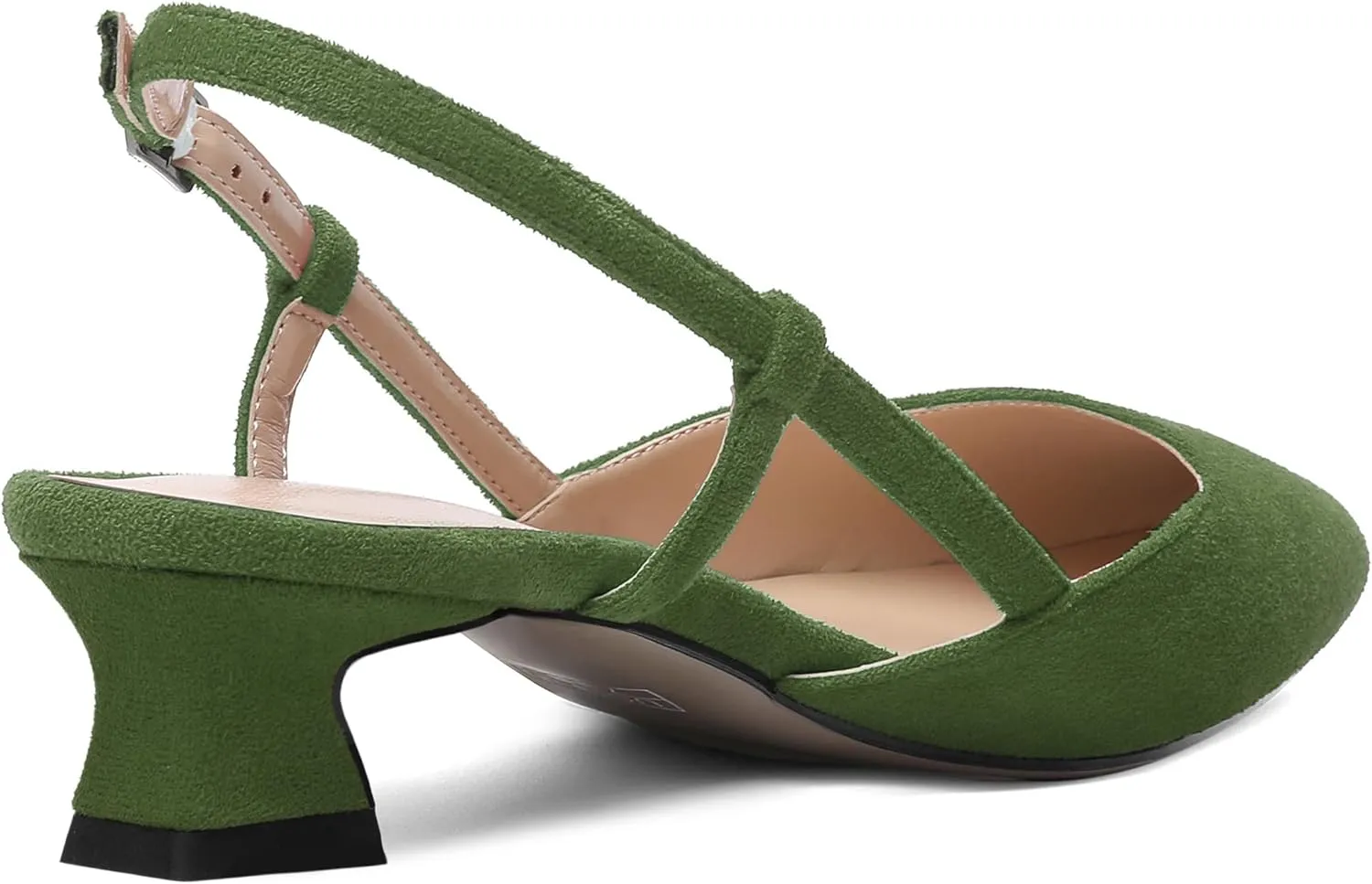 SHOWFOREST Womens Business Pointed Toe Suede Buckle Adjustable Strap Solid Closed Toe Kitten Low Heel Pumps Shoes 1.5 Inch