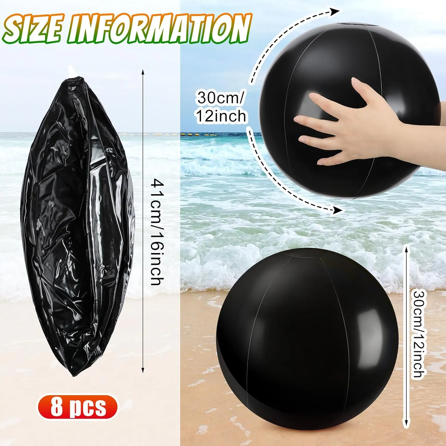 Sinmoe 8 Pieces Inflatable Beach Balls Decorations Solid Swimming Pool Ball for Summer Beach, Pool and Party Favor