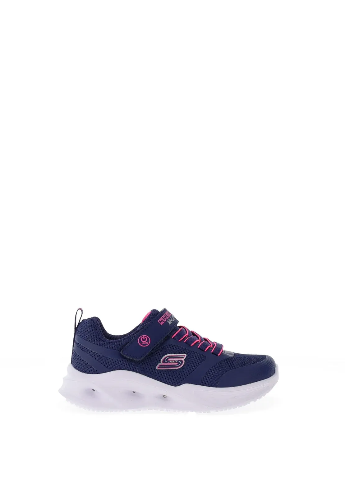 Skechers Girls S Lights Sola Glow Trainer, Navy