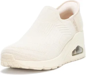 SKECHERS Women's UNO Wedge-Kickin' Knit Hands Free Slip-Ins Sneaker, Off White, 5