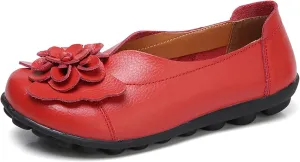 Slip On Loafers for Women Comfortable Walking Work Flats Shoes Soft Cushion Leather Loafers Cute Bow Flower Flat Driving Shoes Indoor Outdoor for Summer