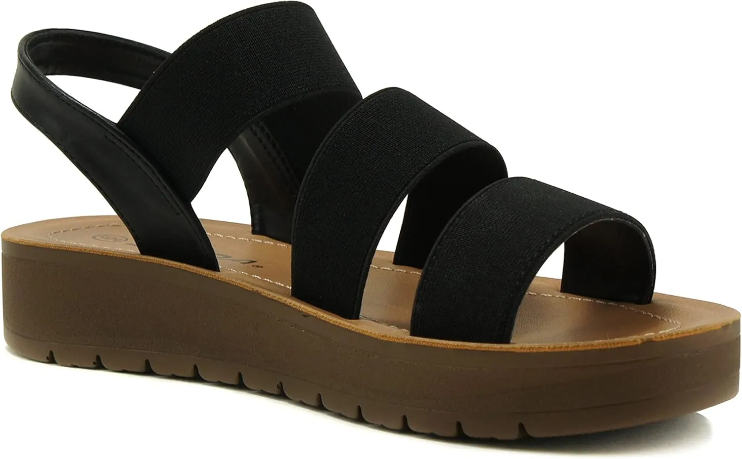 Soda BUTTON ~ Women Slip On Casual Open Toe Three Elastic Bands with Ankle Strap Fashion Gladiator Sandal