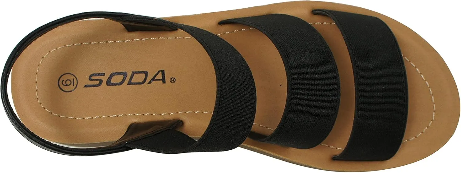 Soda BUTTON ~ Women Slip On Casual Open Toe Three Elastic Bands with Ankle Strap Fashion Gladiator Sandal