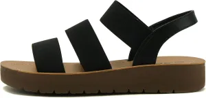 Soda BUTTON ~ Women Slip On Casual Open Toe Three Elastic Bands with Ankle Strap Fashion Gladiator Sandal