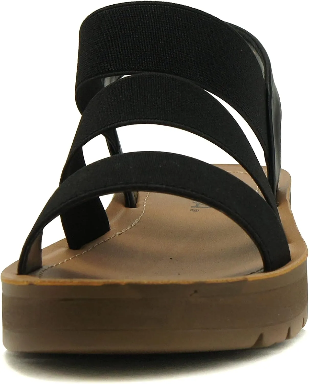 Soda BUTTON ~ Women Slip On Casual Open Toe Three Elastic Bands with Ankle Strap Fashion Gladiator Sandal