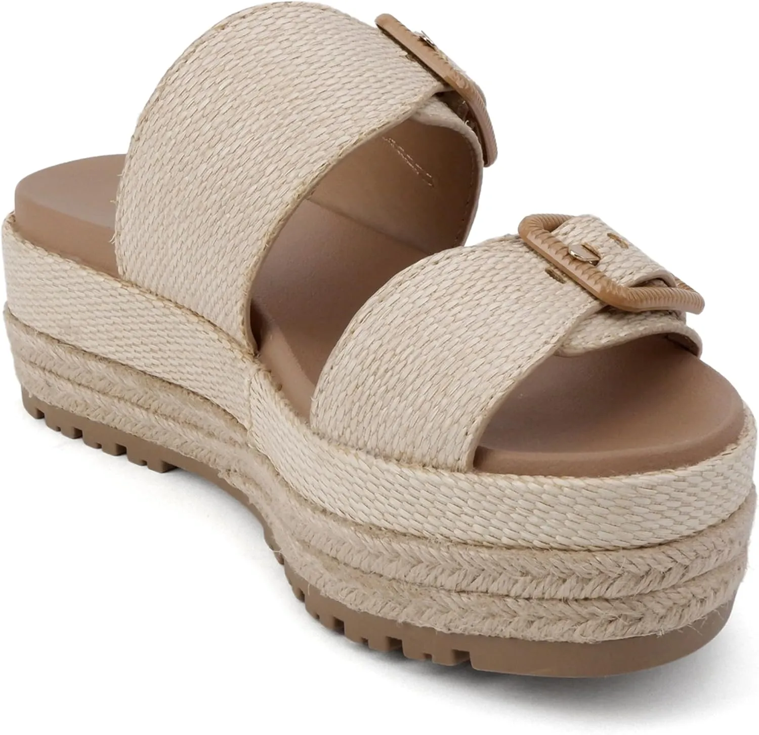 Soda “Funny” ~ Women Round Toe Double Buckle Strap Slip-On Platform Wedge Sandal