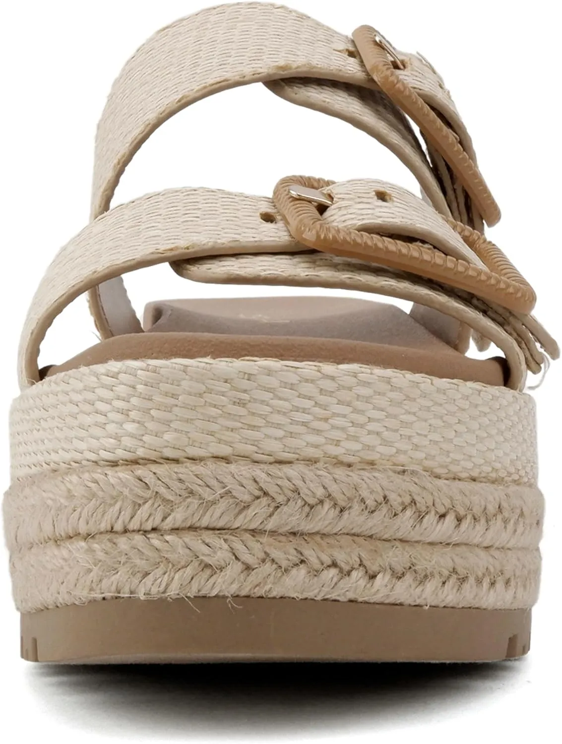 Soda “Funny” ~ Women Round Toe Double Buckle Strap Slip-On Platform Wedge Sandal