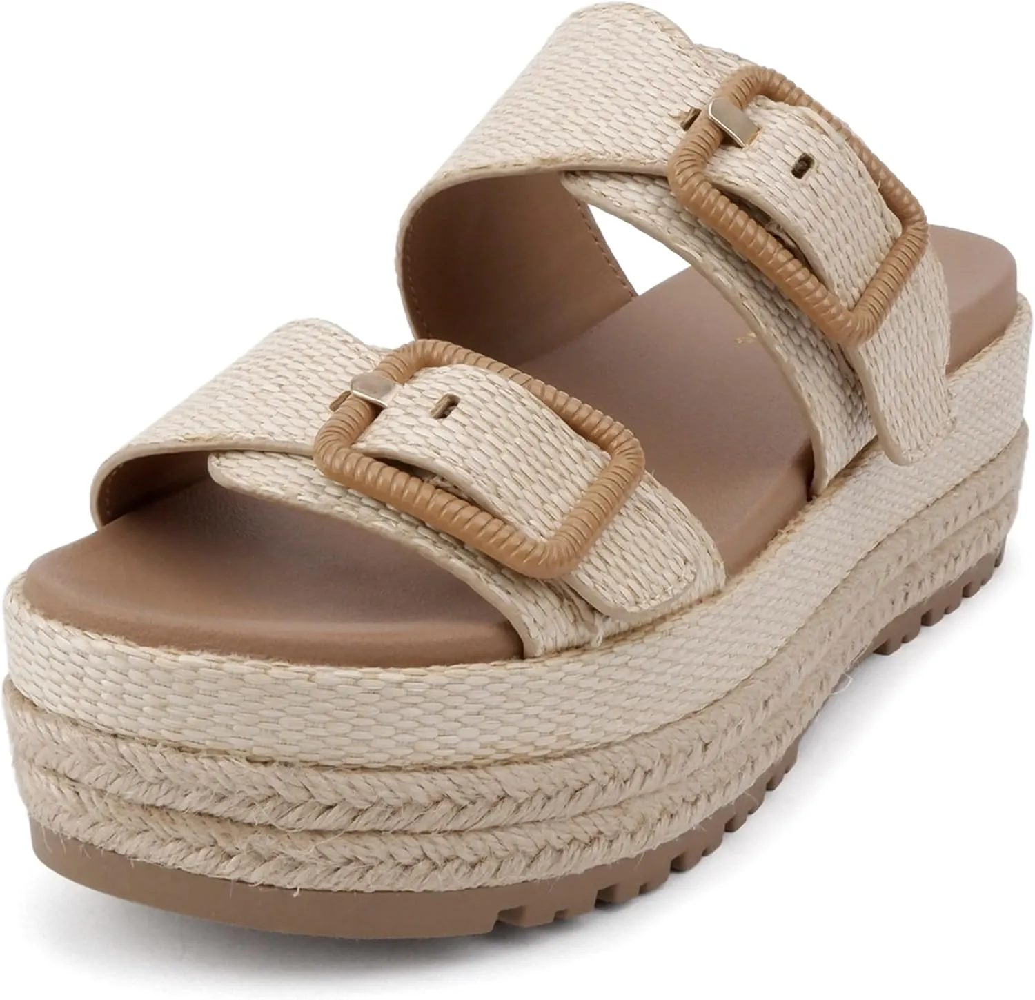 Soda “Funny” ~ Women Round Toe Double Buckle Strap Slip-On Platform Wedge Sandal
