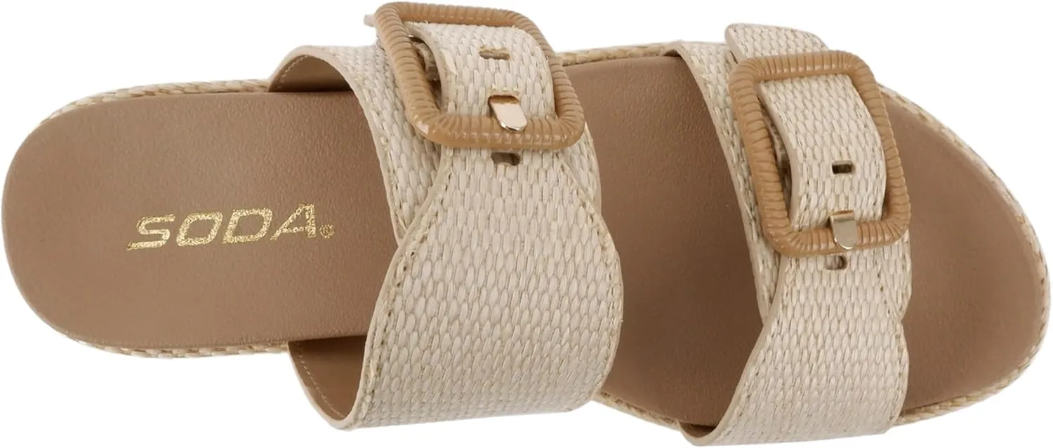 Soda “Funny” ~ Women Round Toe Double Buckle Strap Slip-On Platform Wedge Sandal