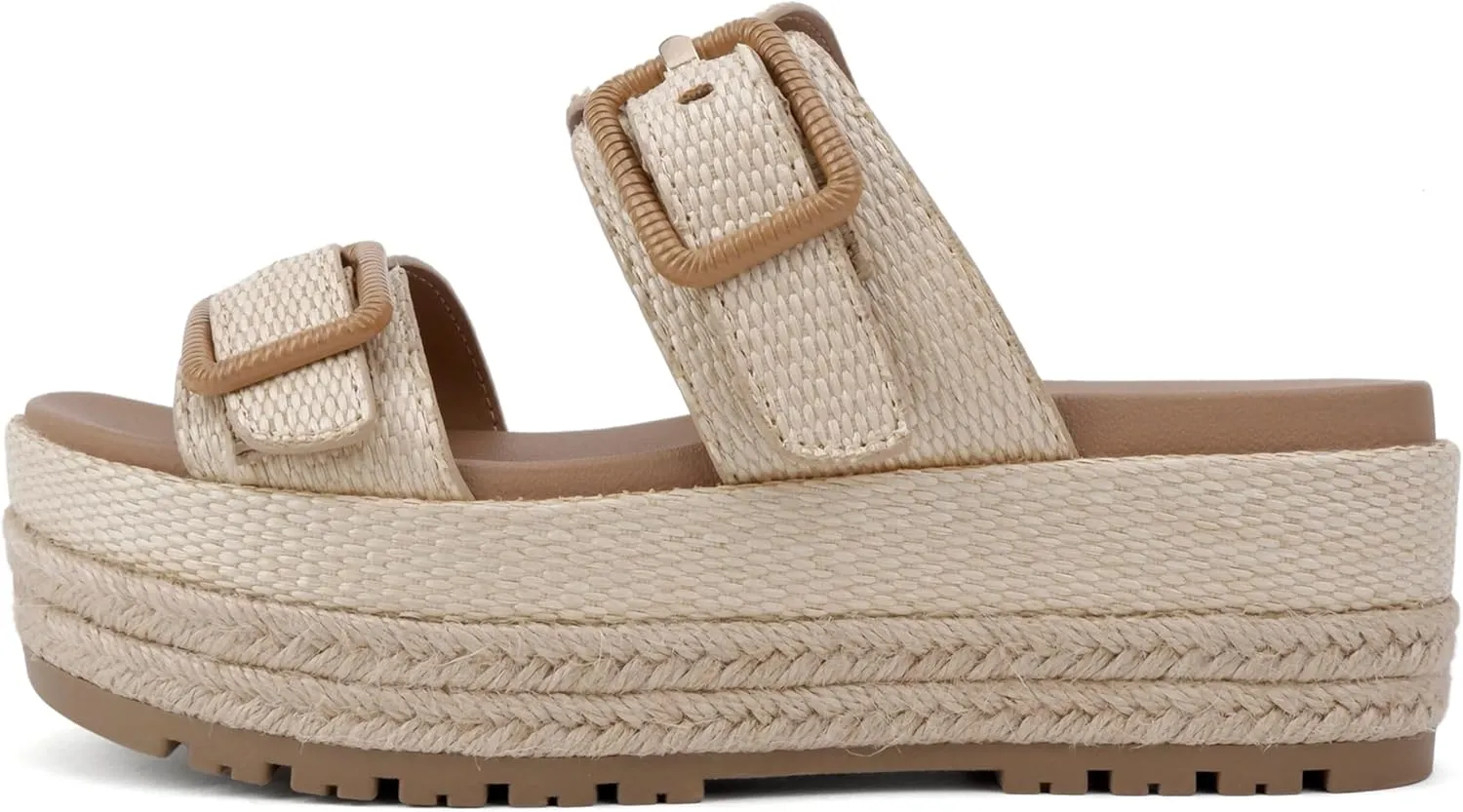 Soda “Funny” ~ Women Round Toe Double Buckle Strap Slip-On Platform Wedge Sandal