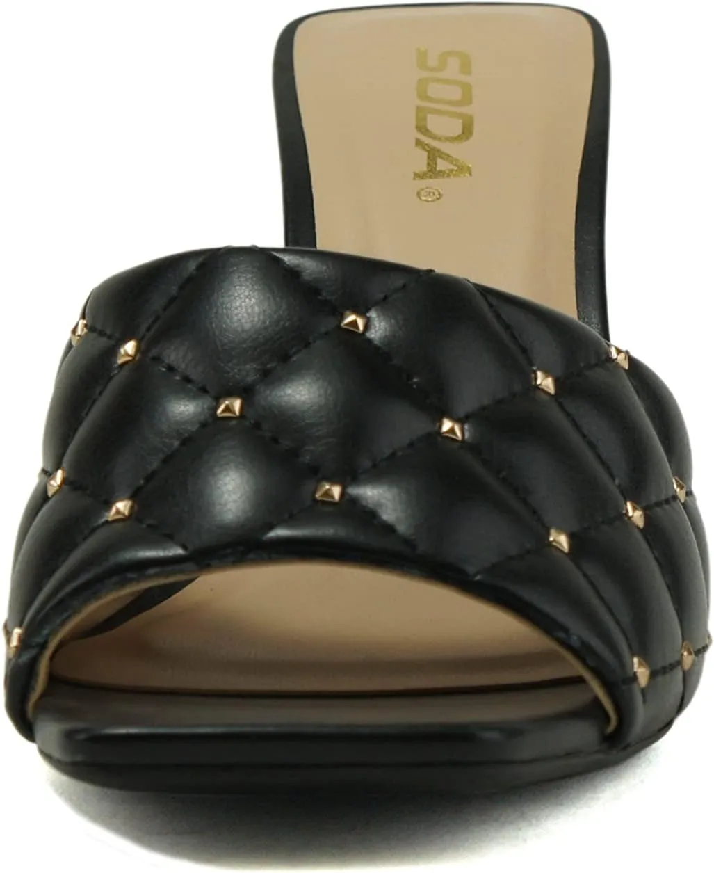 Soda JELLO ~ Women Slip On Diamond Quilted Stud Gem Jewel Fashion Flat Heel Sandal