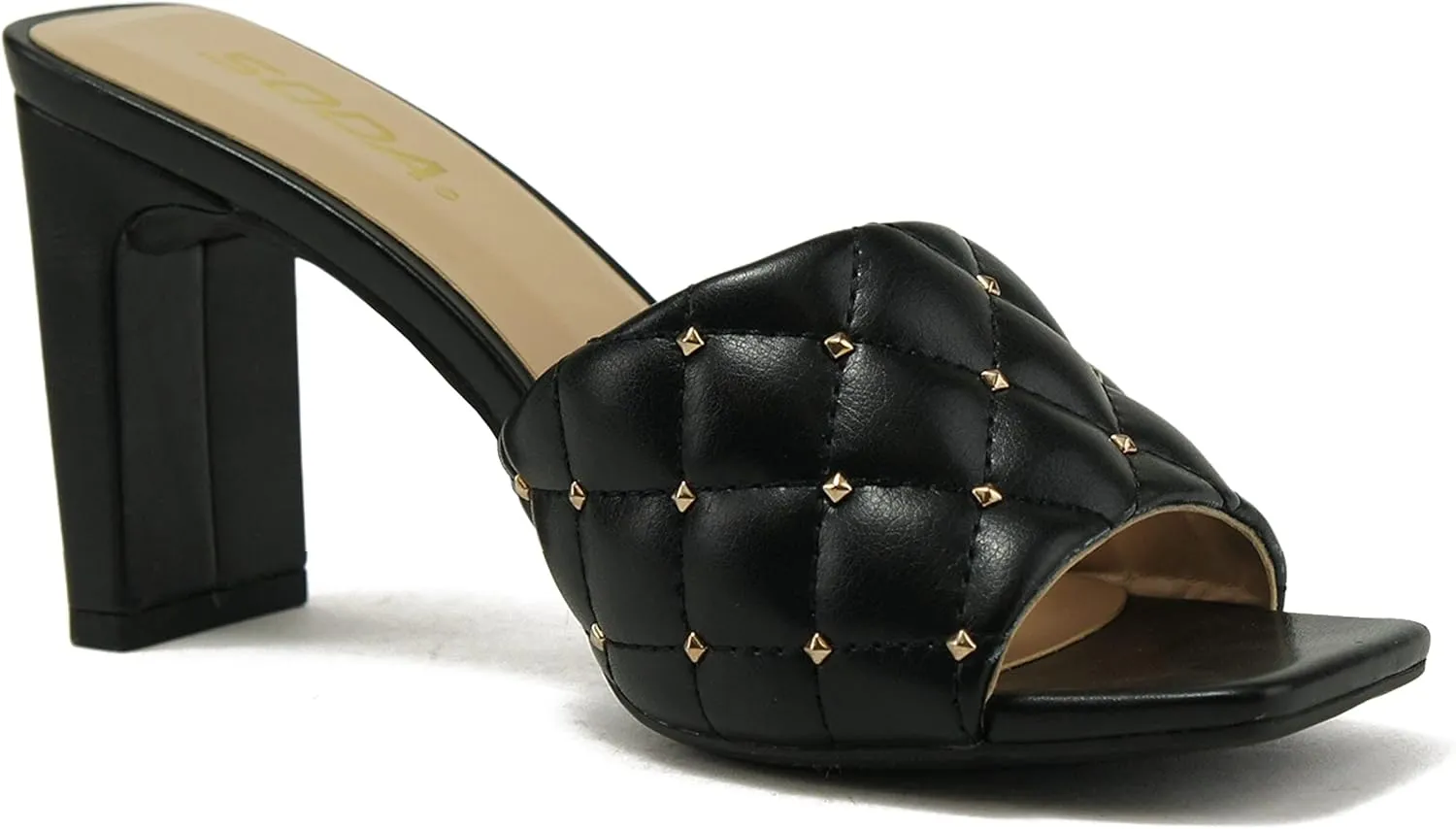 Soda JELLO ~ Women Slip On Diamond Quilted Stud Gem Jewel Fashion Flat Heel Sandal