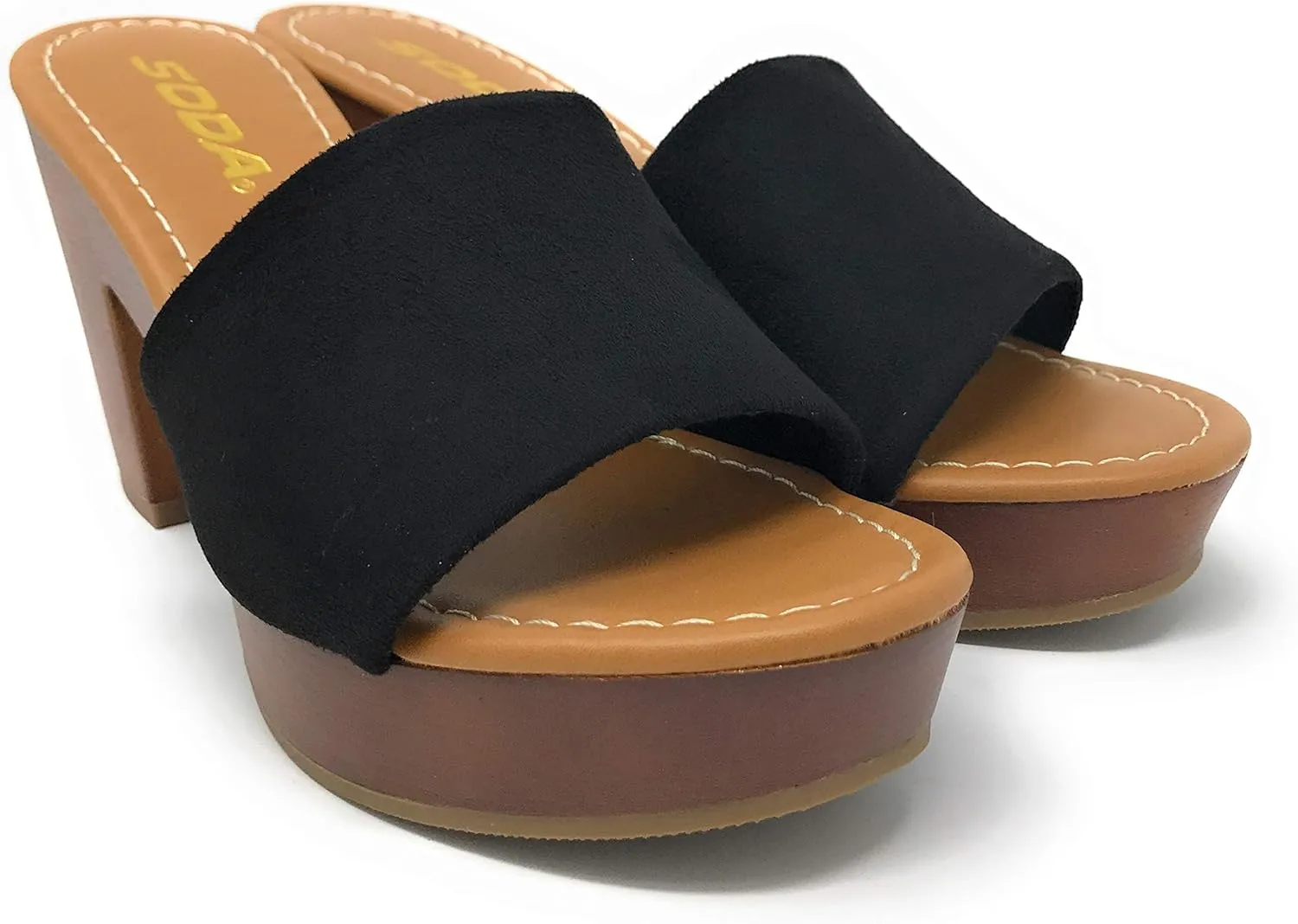 Soda Womens Sunkist Slip On Heeled Platform Sandal
