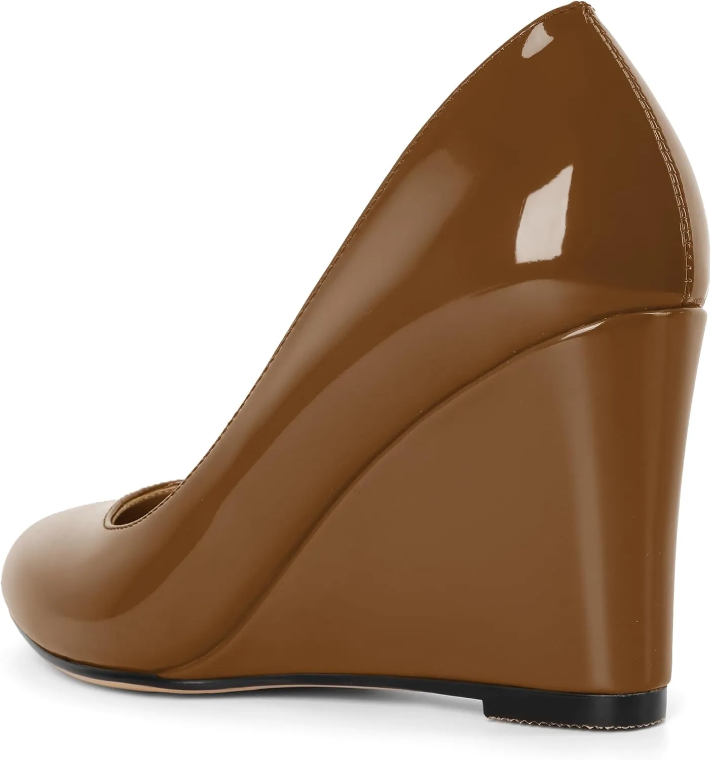 Soireelady Wedge Heel Pumps Round Closed Toe Slip On High Heel Wedges Comfortable Dress Shoes 3.5 Inches