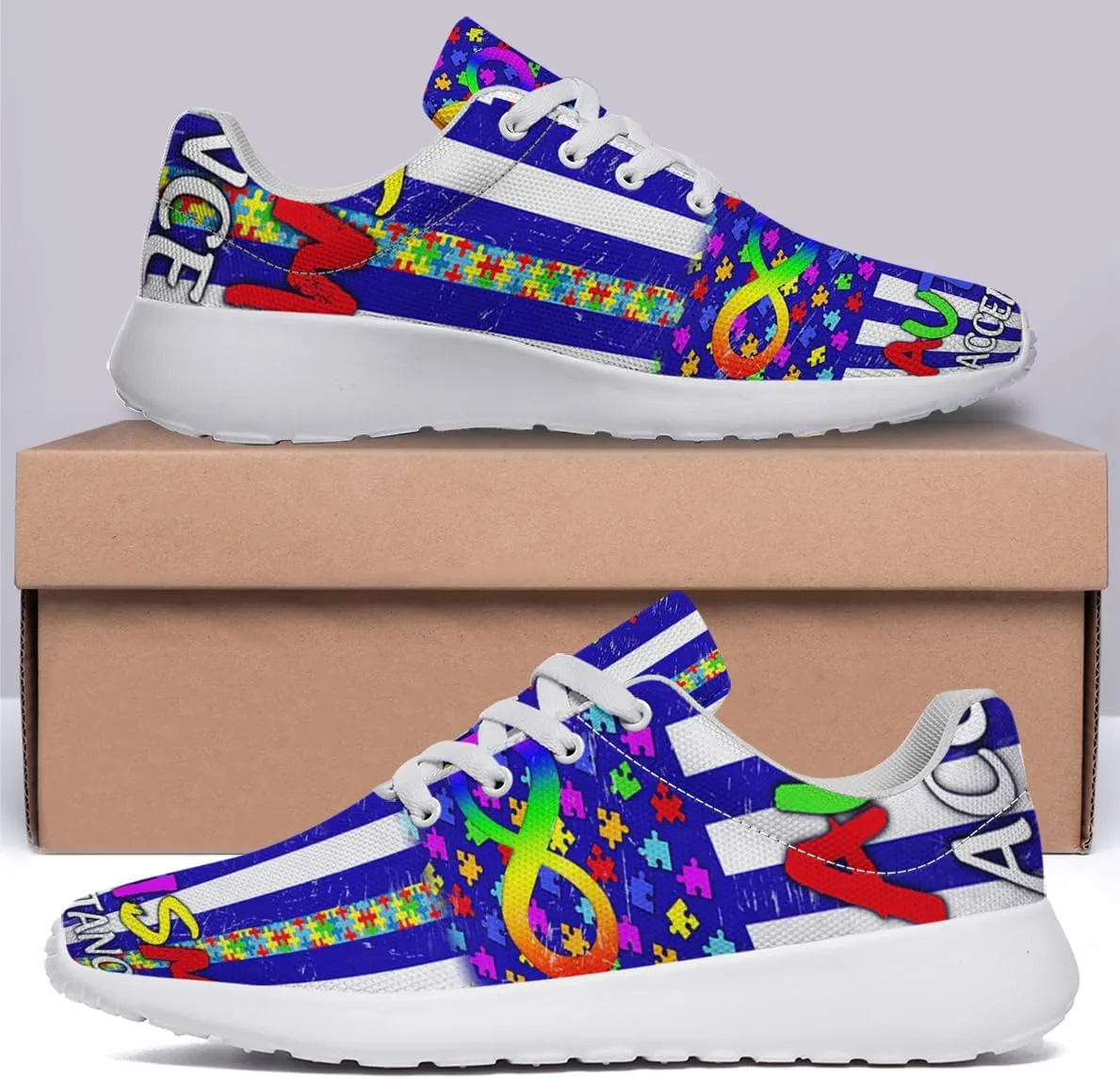 Sonzj-II Autism Shoes for Men Women Running Sneakers Breathable Casual Sport Tennis Shoes Gift for Him Her