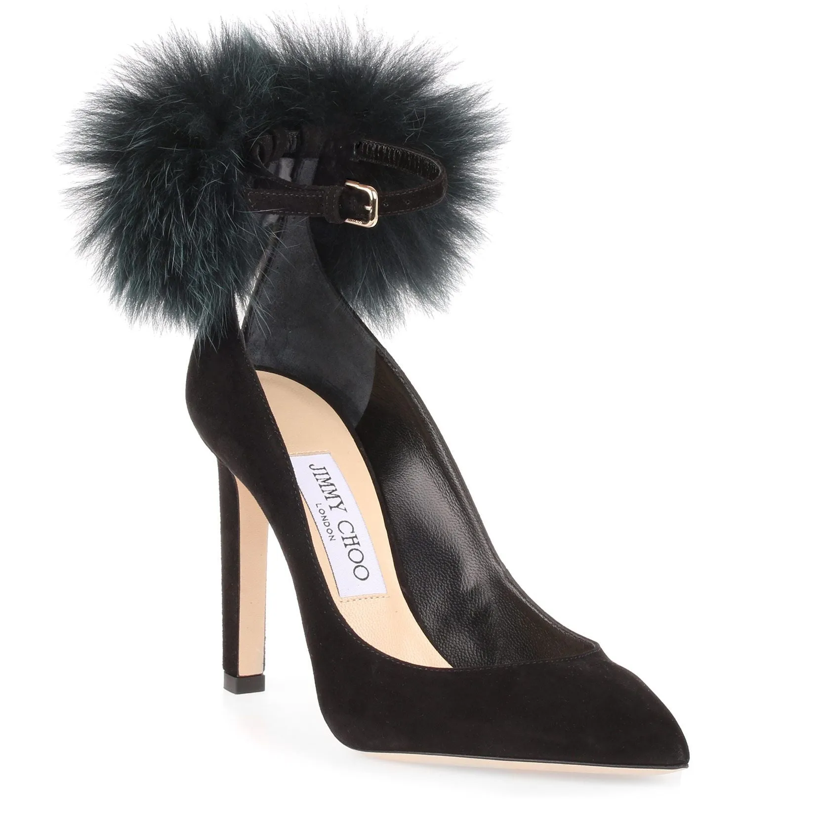 South 100 black suede pom-pom pump