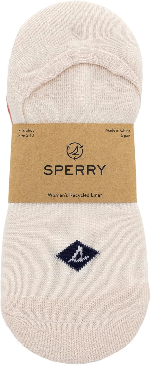 Sperry Women's Recycled Cushioned Sneaker Liner Socks-6 Pair Pack-Repreve Arch Support and No Slip Heel Gripper