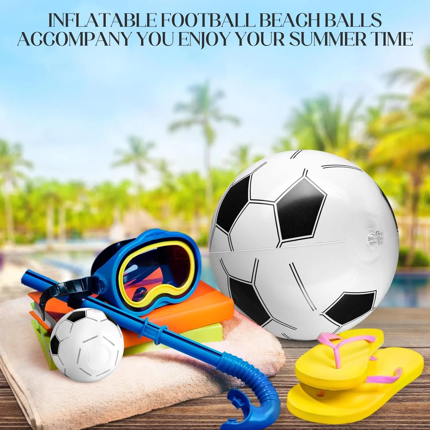 Sratte 20 Pcs Inflatable Beach Balls Bulk, Multiple Sizes Summer Swimming Pool Balls for Boys Girls Adults Hawaii Luau Party Water Games Sand Toys(Black White,Soccer)