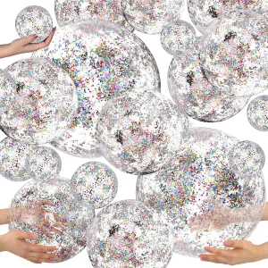 Sratte 20 Pcs Inflatable Beach Balls Bulk, Multiple Sizes Summer Swimming Pool Balls for Boys Girls Adults Hawaii Luau Party Water Games Sand Toys(Clear, Colorful,Sequin)