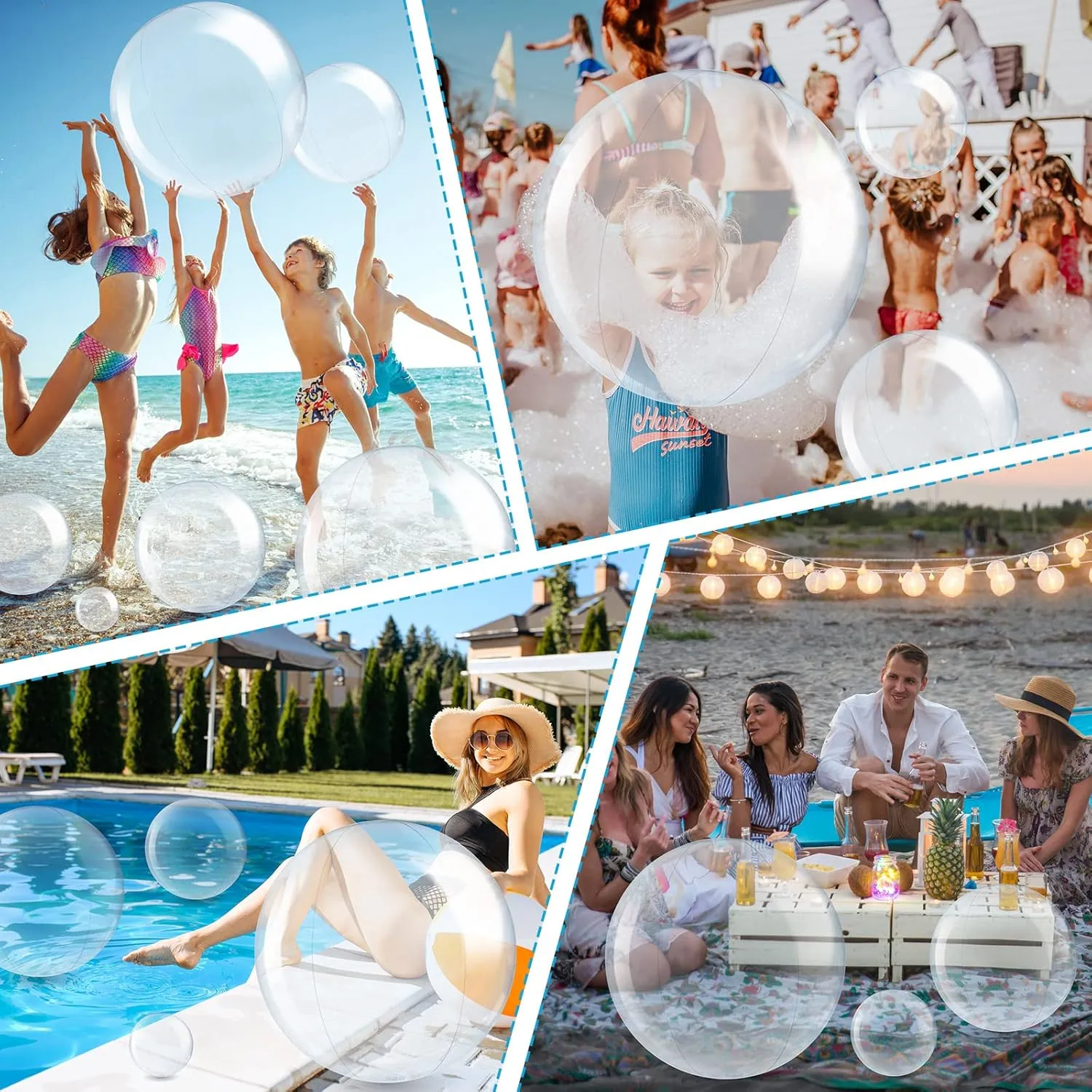Sratte 20 Pcs Inflatable Beach Balls Bulk, Multiple Sizes Summer Swimming Pool Balls for Boys Girls Adults Hawaii Luau Party Water Games Sand Toys(Clear,Classic)