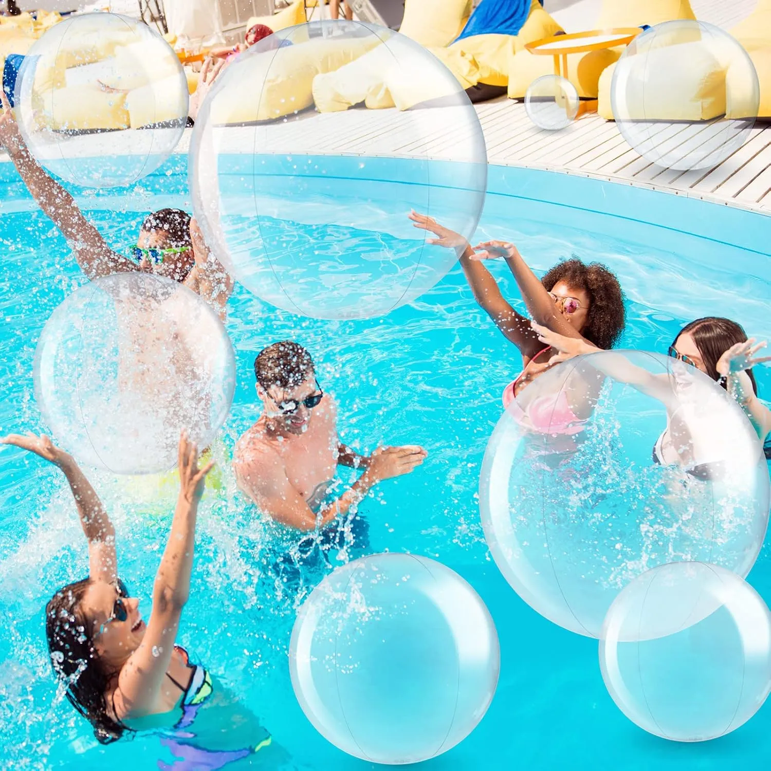 Sratte 20 Pcs Inflatable Beach Balls Bulk, Multiple Sizes Summer Swimming Pool Balls for Boys Girls Adults Hawaii Luau Party Water Games Sand Toys(Clear,Classic)