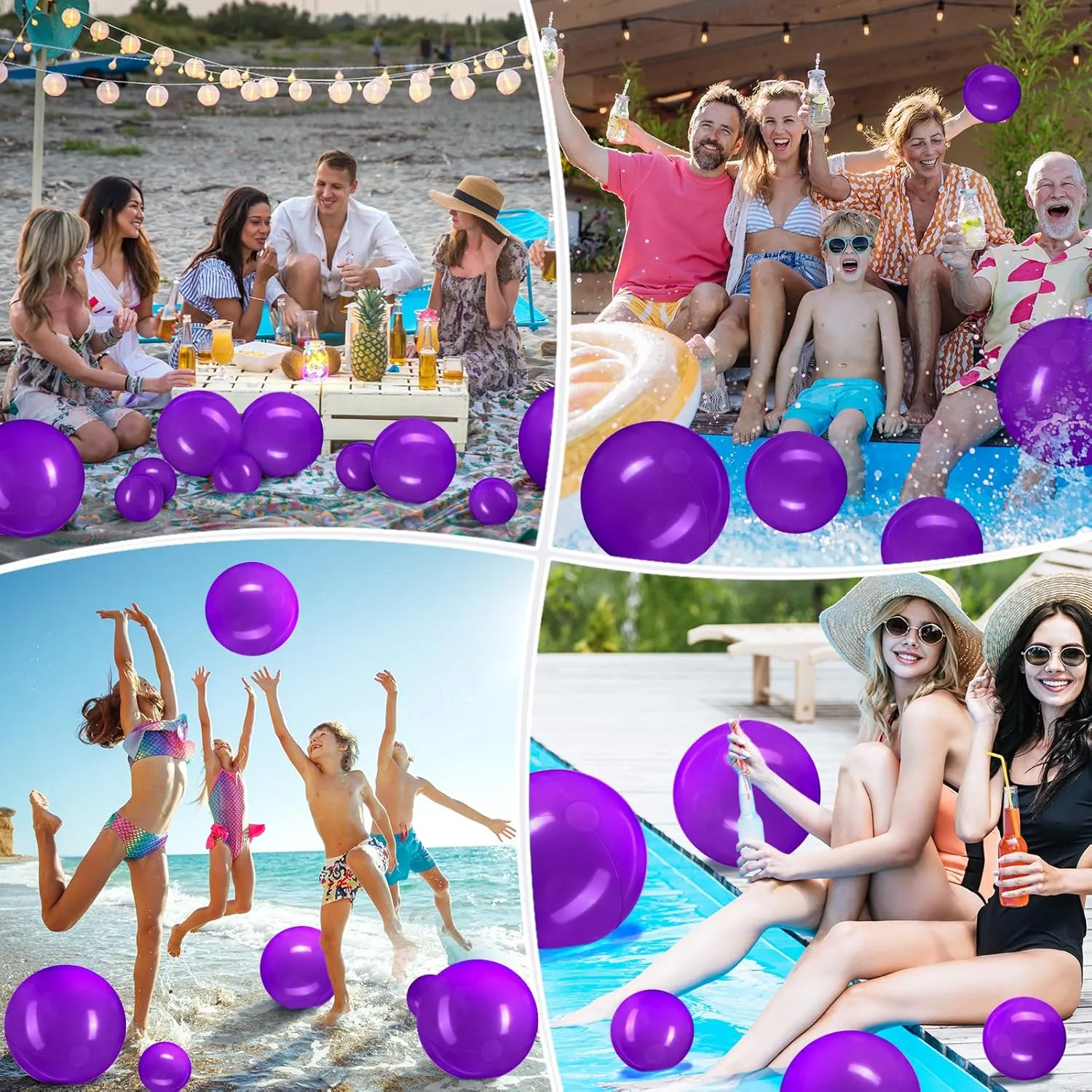 Sratte 20 Pcs Inflatable Beach Balls Bulk, Multiple Sizes Summer Swimming Pool Balls for Boys Girls Adults Hawaii Luau Party Water Games Sand Toys(Purple,Classic)