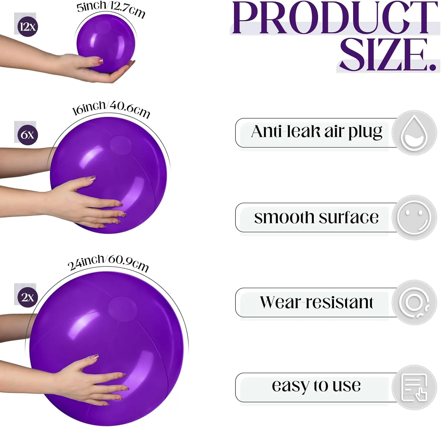 Sratte 20 Pcs Inflatable Beach Balls Bulk, Multiple Sizes Summer Swimming Pool Balls for Boys Girls Adults Hawaii Luau Party Water Games Sand Toys(Purple,Classic)