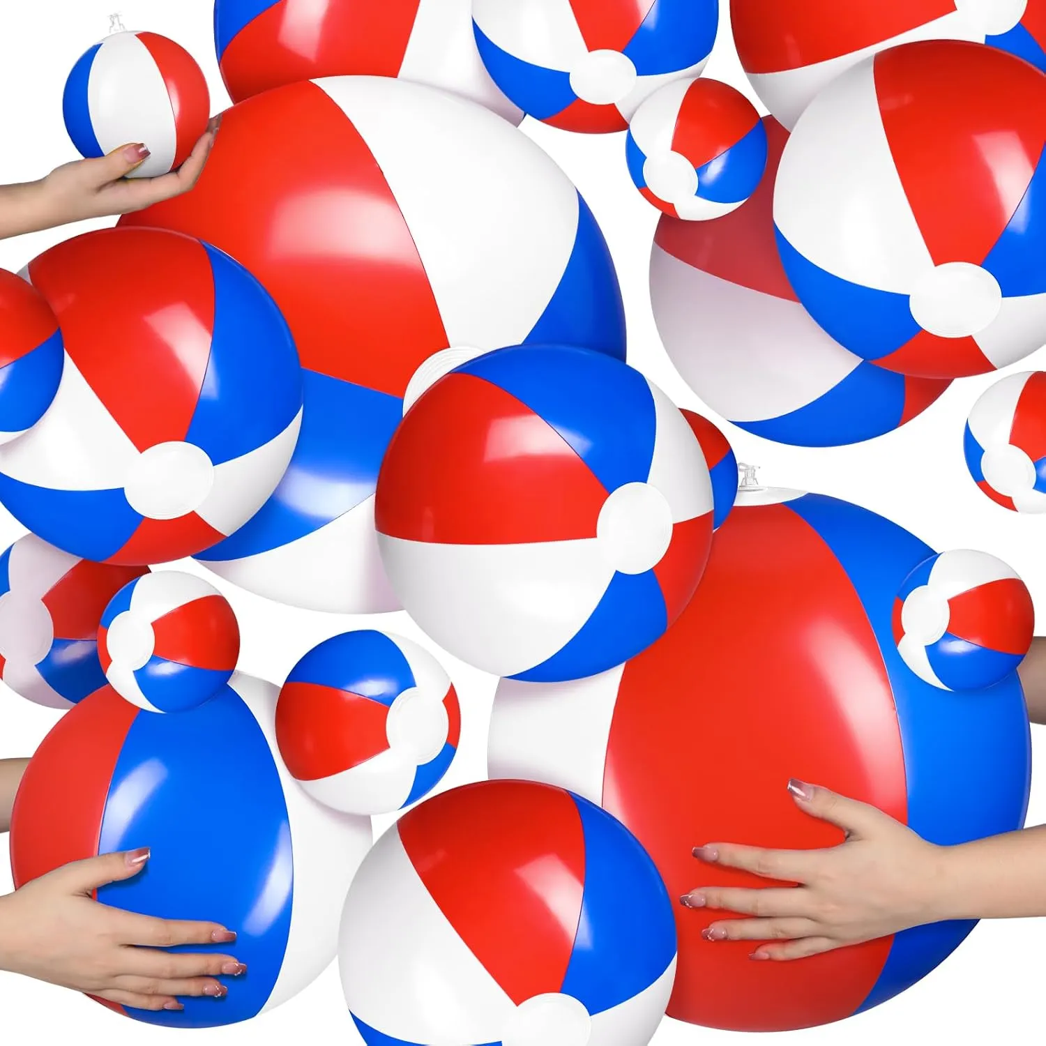 Sratte 20 Pcs Inflatable Beach Balls Bulk, Multiple Sizes Summer Swimming Pool Balls for Boys Girls Adults Hawaii Luau Party Water Games Sand Toys(Red, Blue, White,Classic)