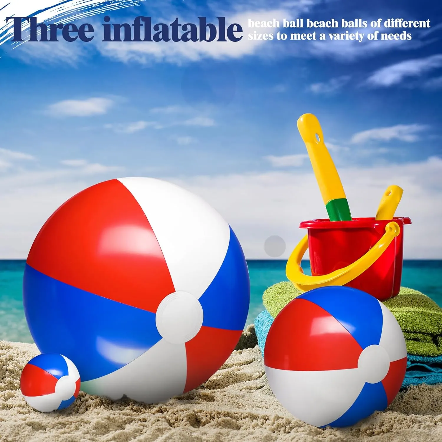 Sratte 20 Pcs Inflatable Beach Balls Bulk, Multiple Sizes Summer Swimming Pool Balls for Boys Girls Adults Hawaii Luau Party Water Games Sand Toys(Red, Blue, White,Classic)