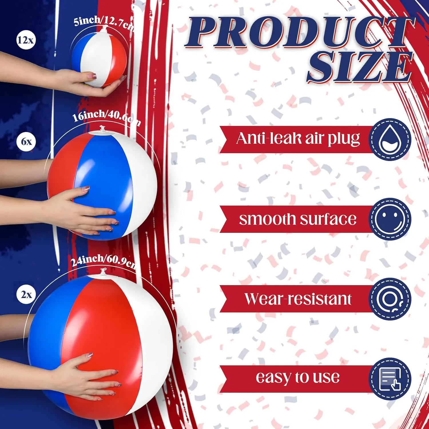 Sratte 20 Pcs Inflatable Beach Balls Bulk, Multiple Sizes Summer Swimming Pool Balls for Boys Girls Adults Hawaii Luau Party Water Games Sand Toys(Red, Blue, White,Classic)