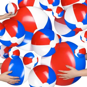 Sratte 20 Pcs Inflatable Beach Balls Bulk, Multiple Sizes Summer Swimming Pool Balls for Boys Girls Adults Hawaii Luau Party Water Games Sand Toys(Red, Blue, White,Classic)
