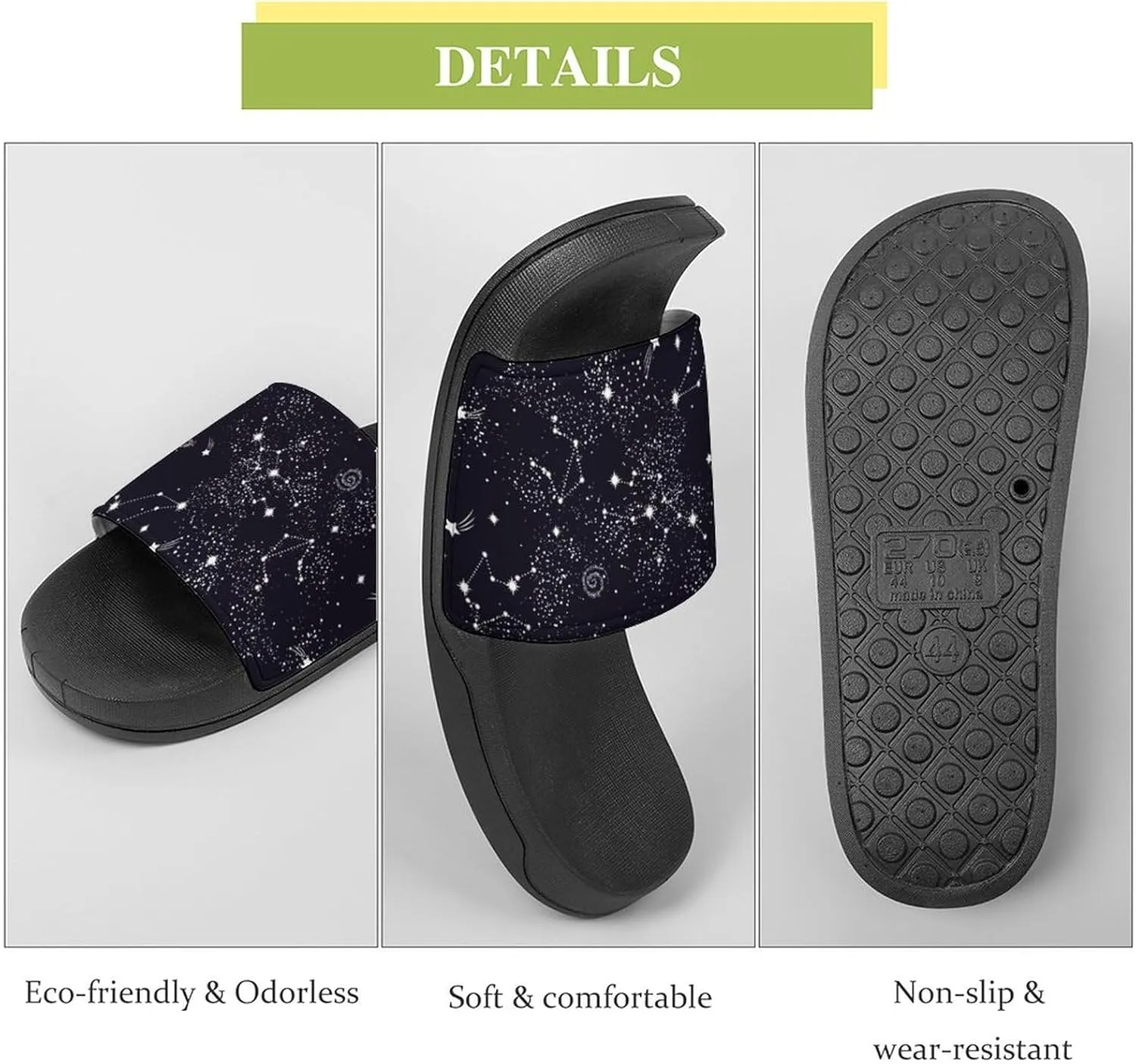 Stars Moon Planet Space Galaxy Universe Pattern PVC Home Slippers Non-Slip Shower Sandals Summer Indoor Outdoor Beach for Men And Women